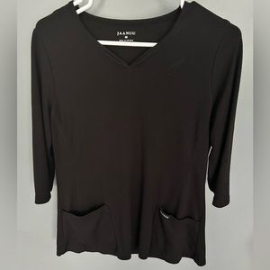 Jaanuu Black V-Neck Scrub Top with Front Pockets